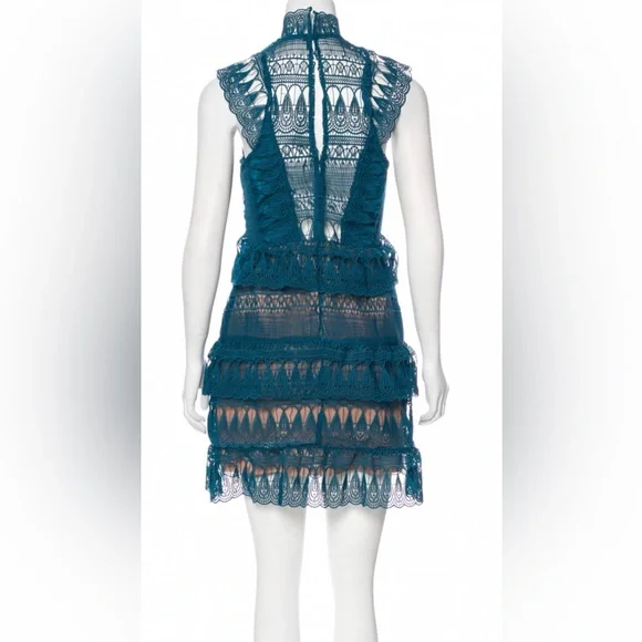 NEW SELF PORTRAIT GUIPURE LACE TEAL TIERED PARTY DRESS NWT! - Picture 7 of 8